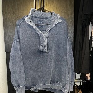 Aerie Men's Washed Blue Zip Up Sweater